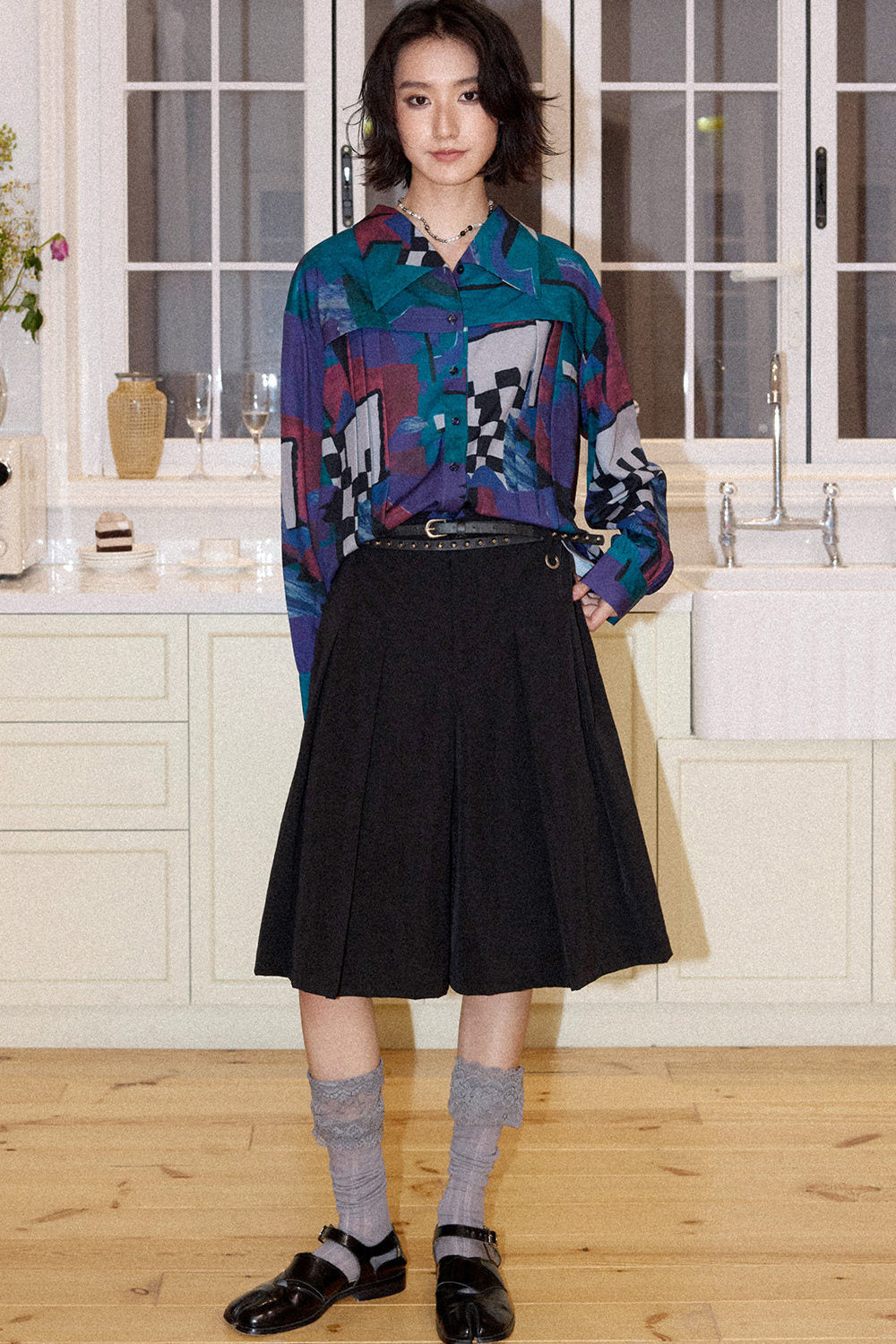 Mid-Length A-Line Pleated Skirt Pants