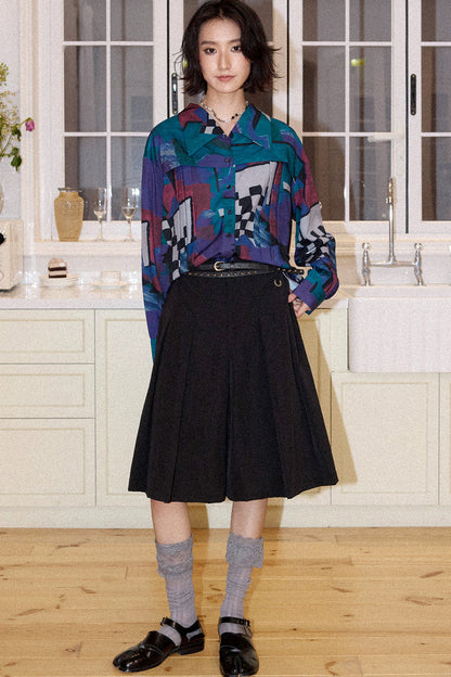 Mid-Length A-Line Pleated Skirt Pants