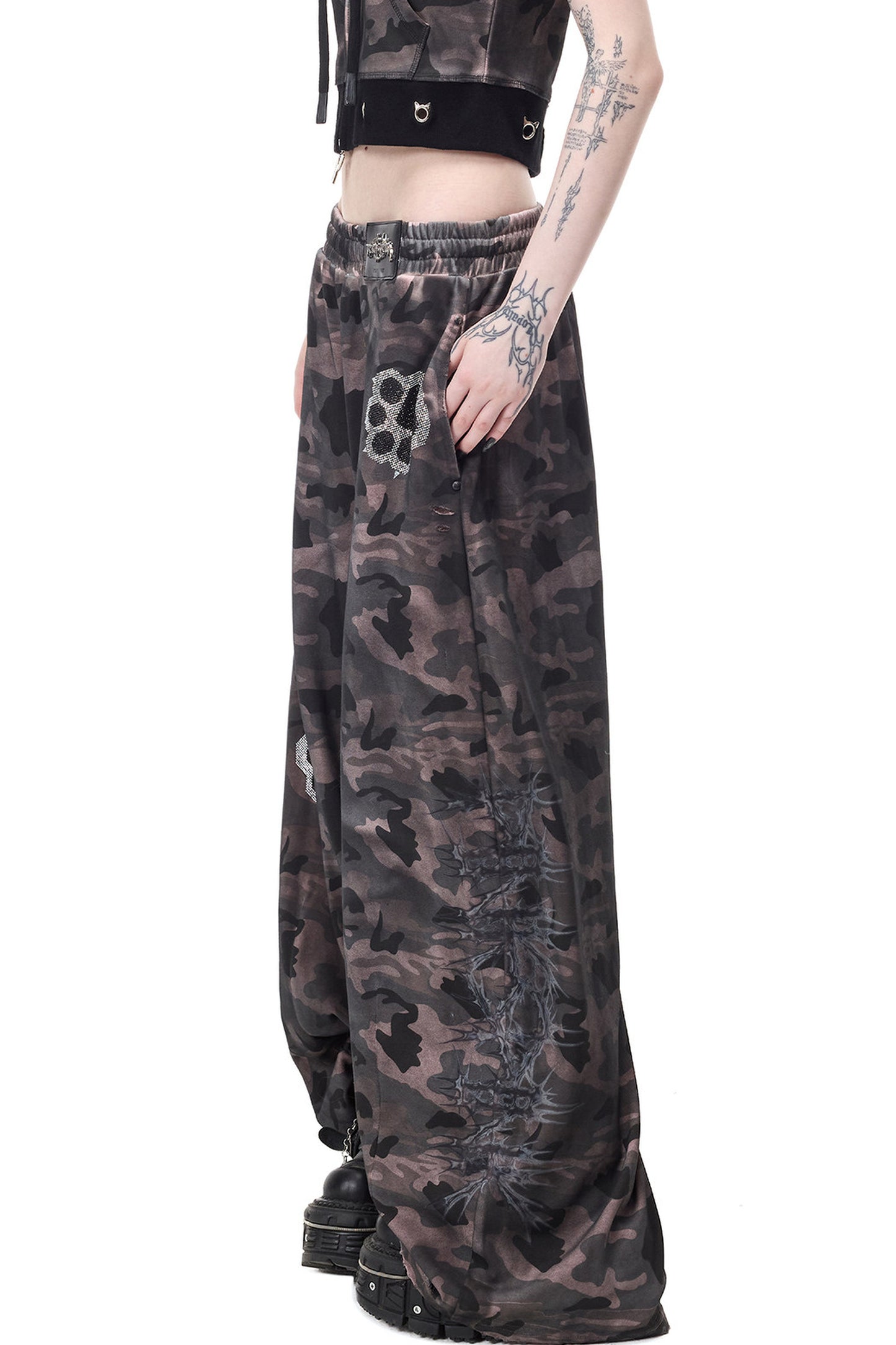 Rhinestone Rivet Scissor-Leg Sweatpants