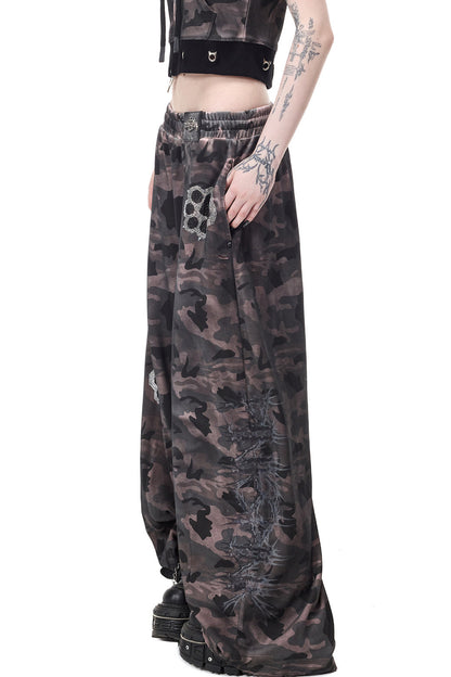 Rhinestone Rivet Scissor-Leg Sweatpants