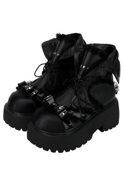 Japanese Style Bow Platform Ankle Boots