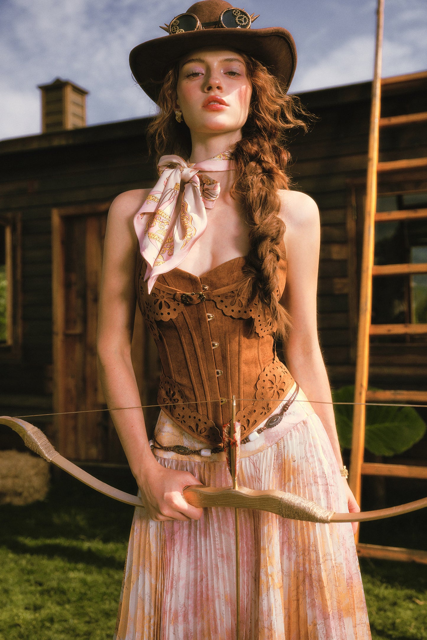 Desert Knight Coffee Fishbone Corset and Skirt Dress Set-Up