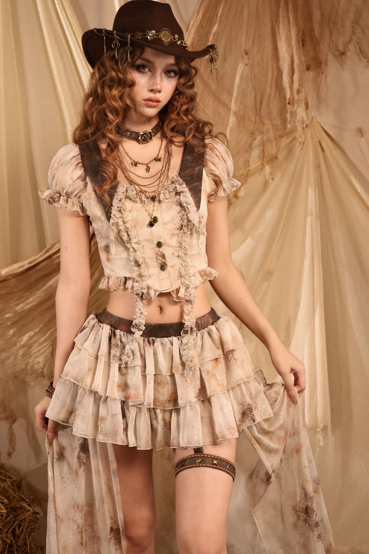 Romantic Wasteland Puff Sleeve Chiffon Blouse Set-Up