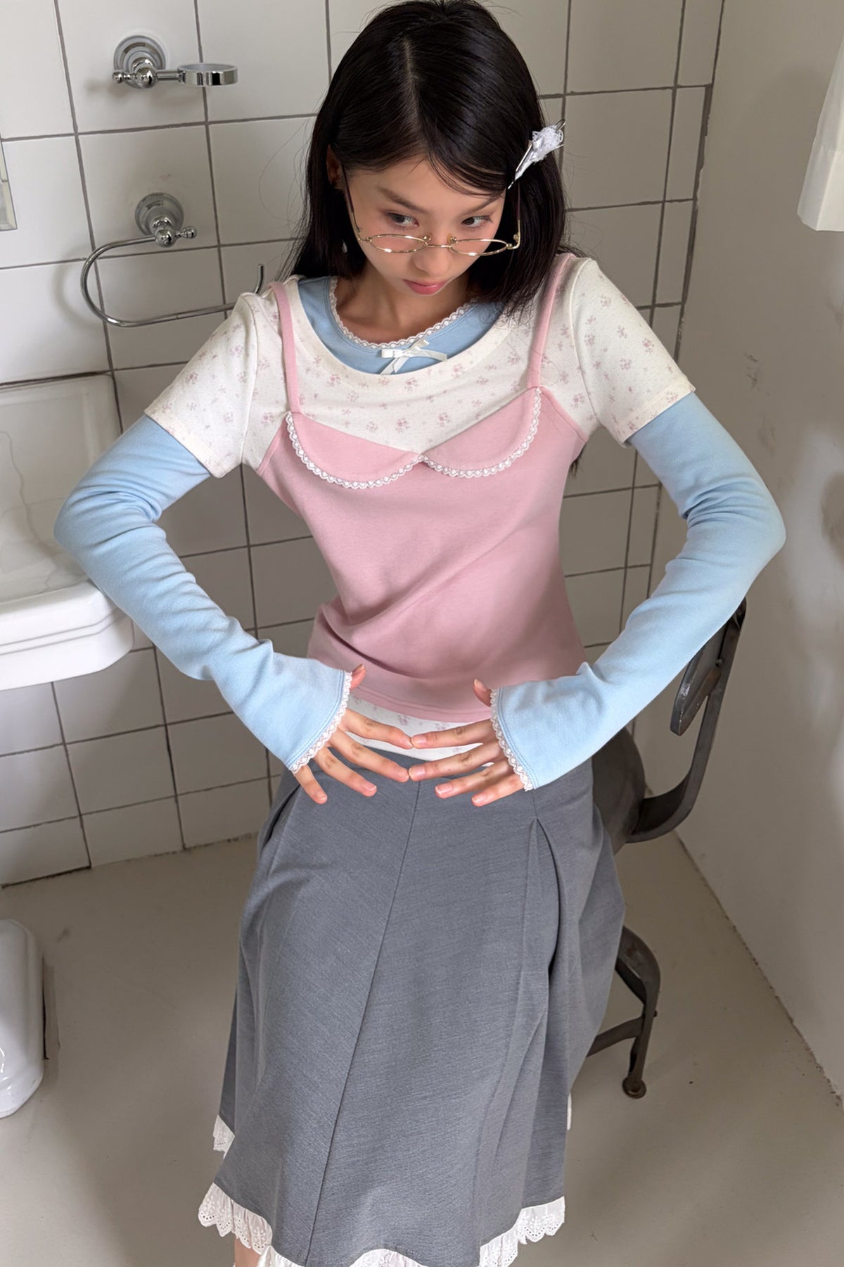 Patchwork Layered-Look Long-Sleeve T-Shirt