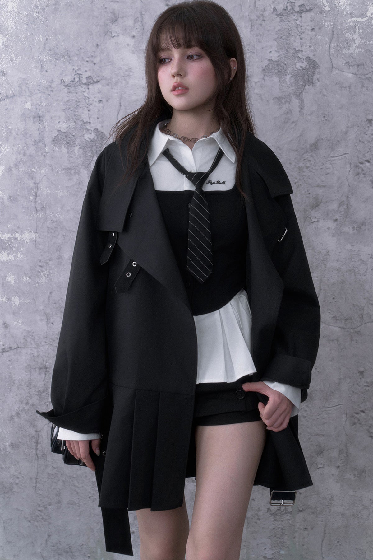 Black White Layered-Look Shirt Set-Up