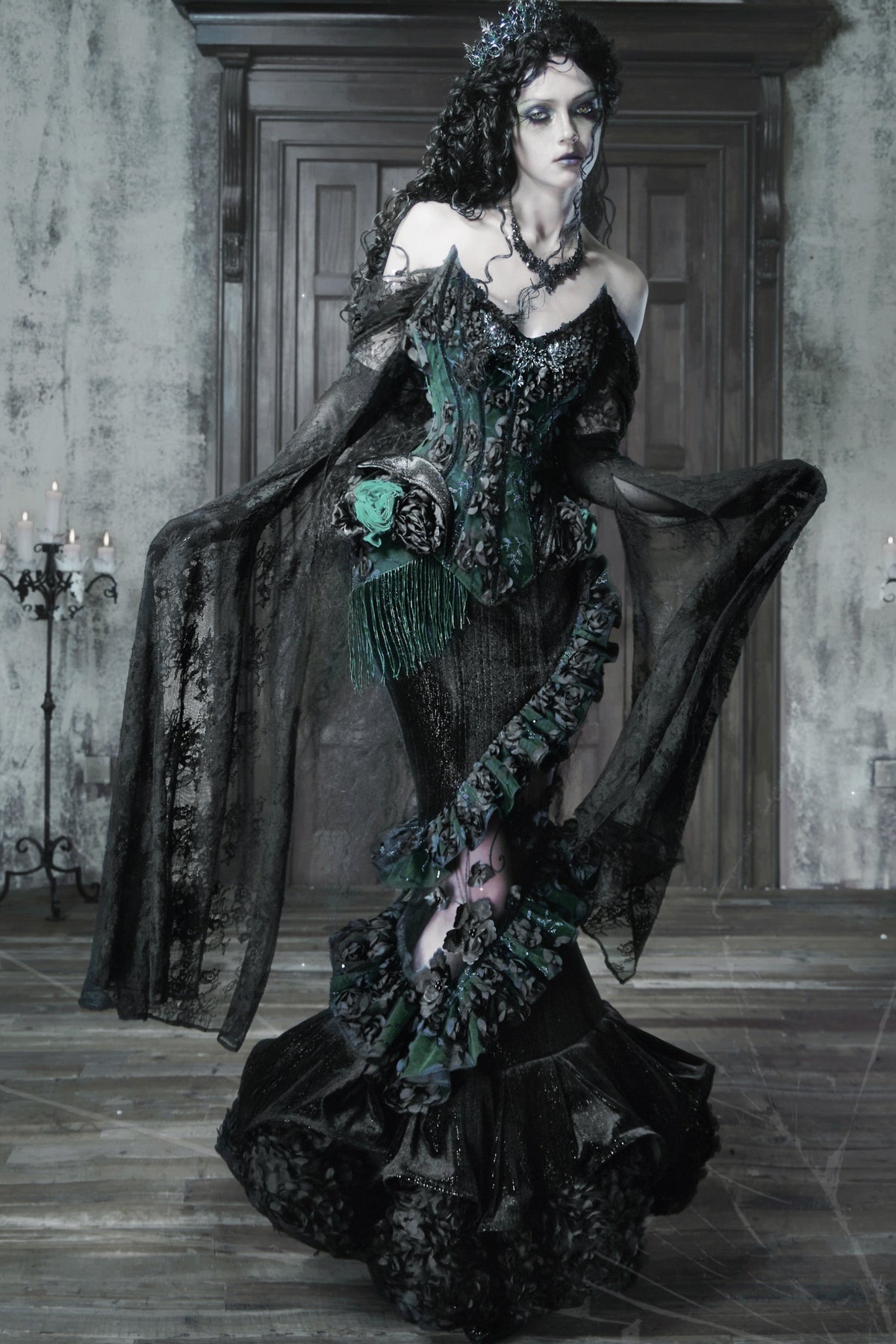 Gothic Embroidered Velvet Mermaid Skirt