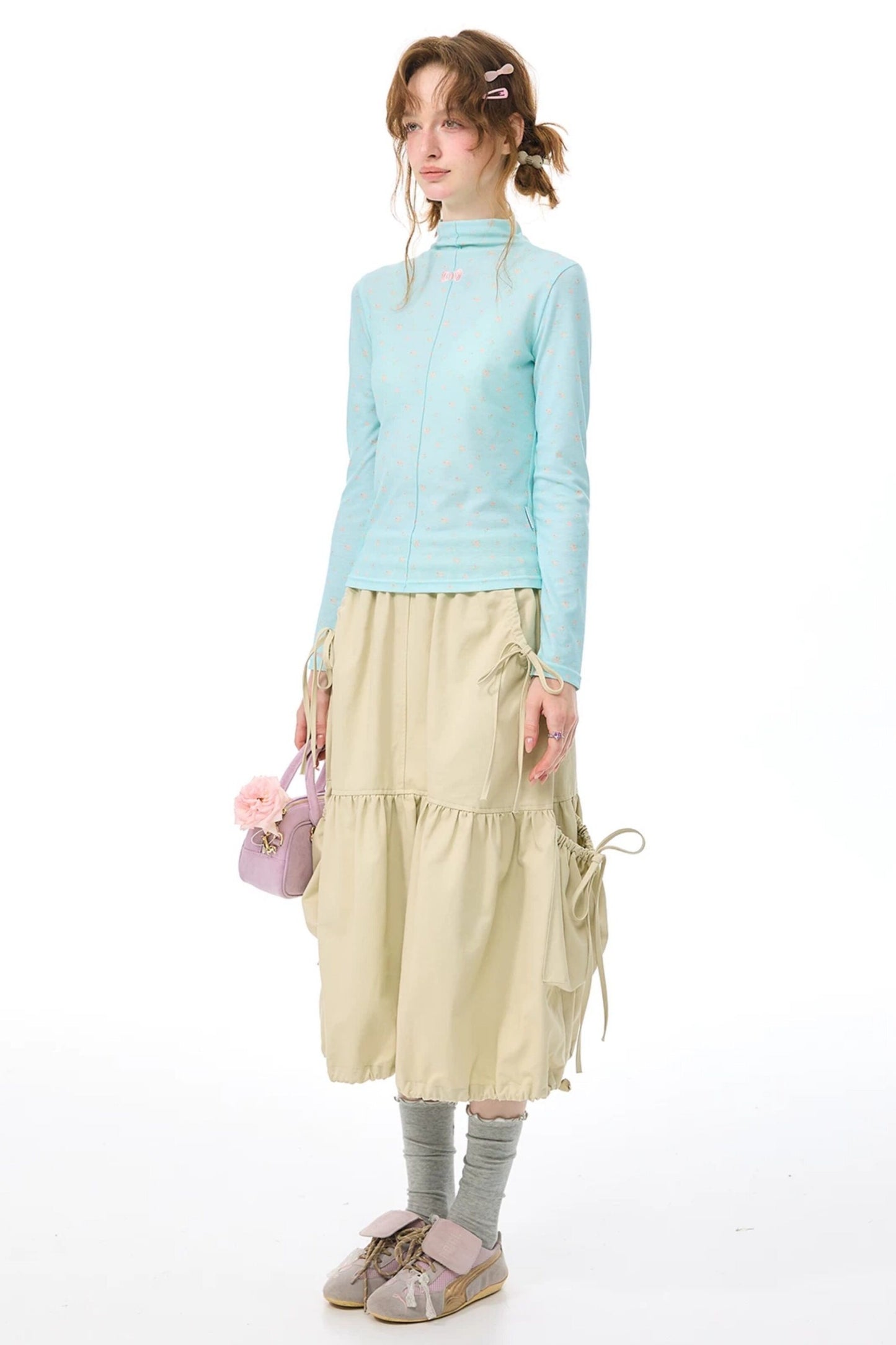 Khaki Slimming Drawstring Skirt