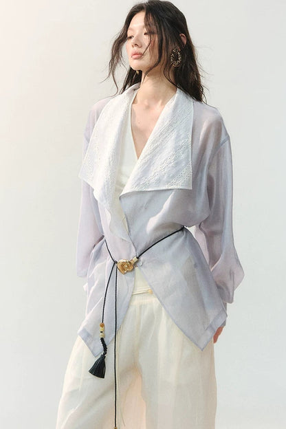 Folded Embroidery Plant Texture Shirt Set