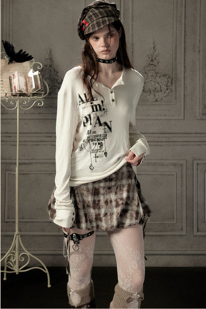 High-Waisted Coffee Plaid Ruffle Tie Skirt