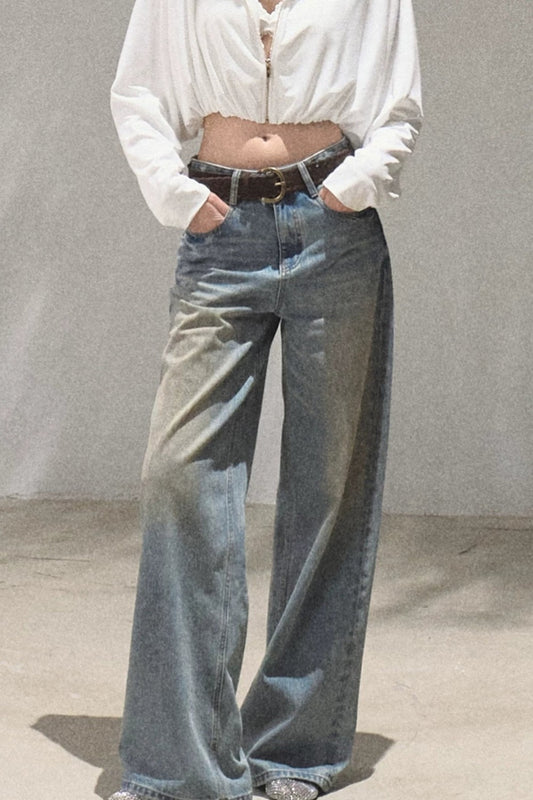 Vintage Hand-Painted Wide Leg Jeans Set