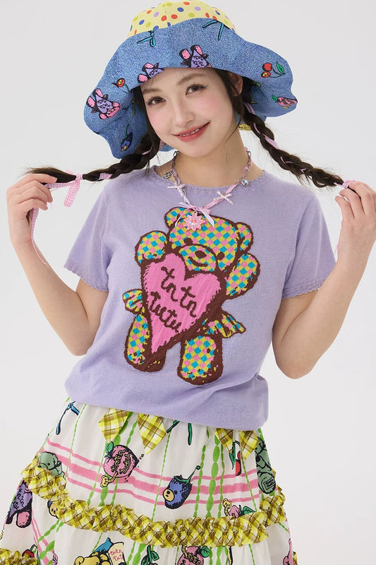Three-Color Bear Knit Top