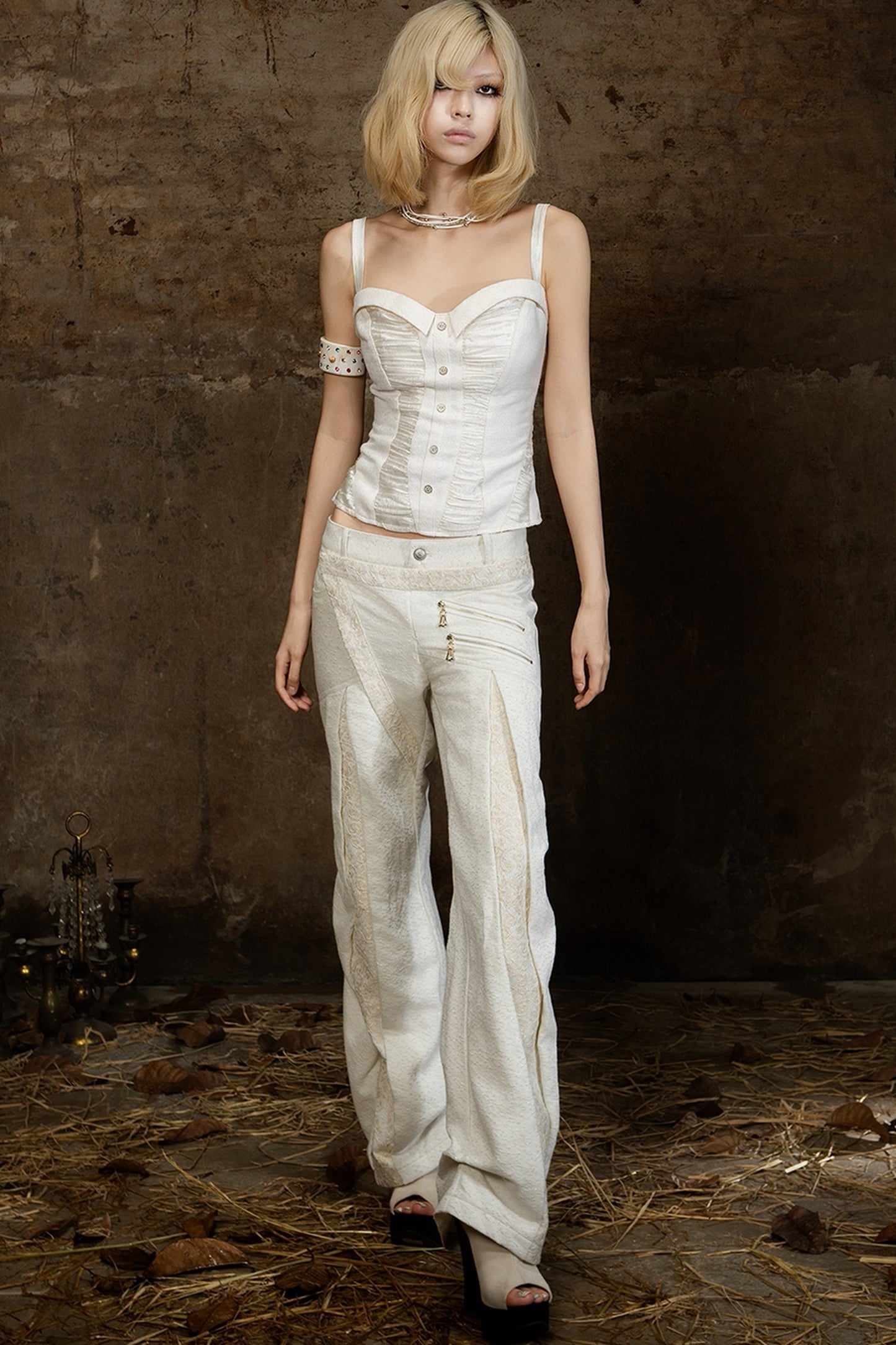 Double Waistband Lace Patchwork Pants