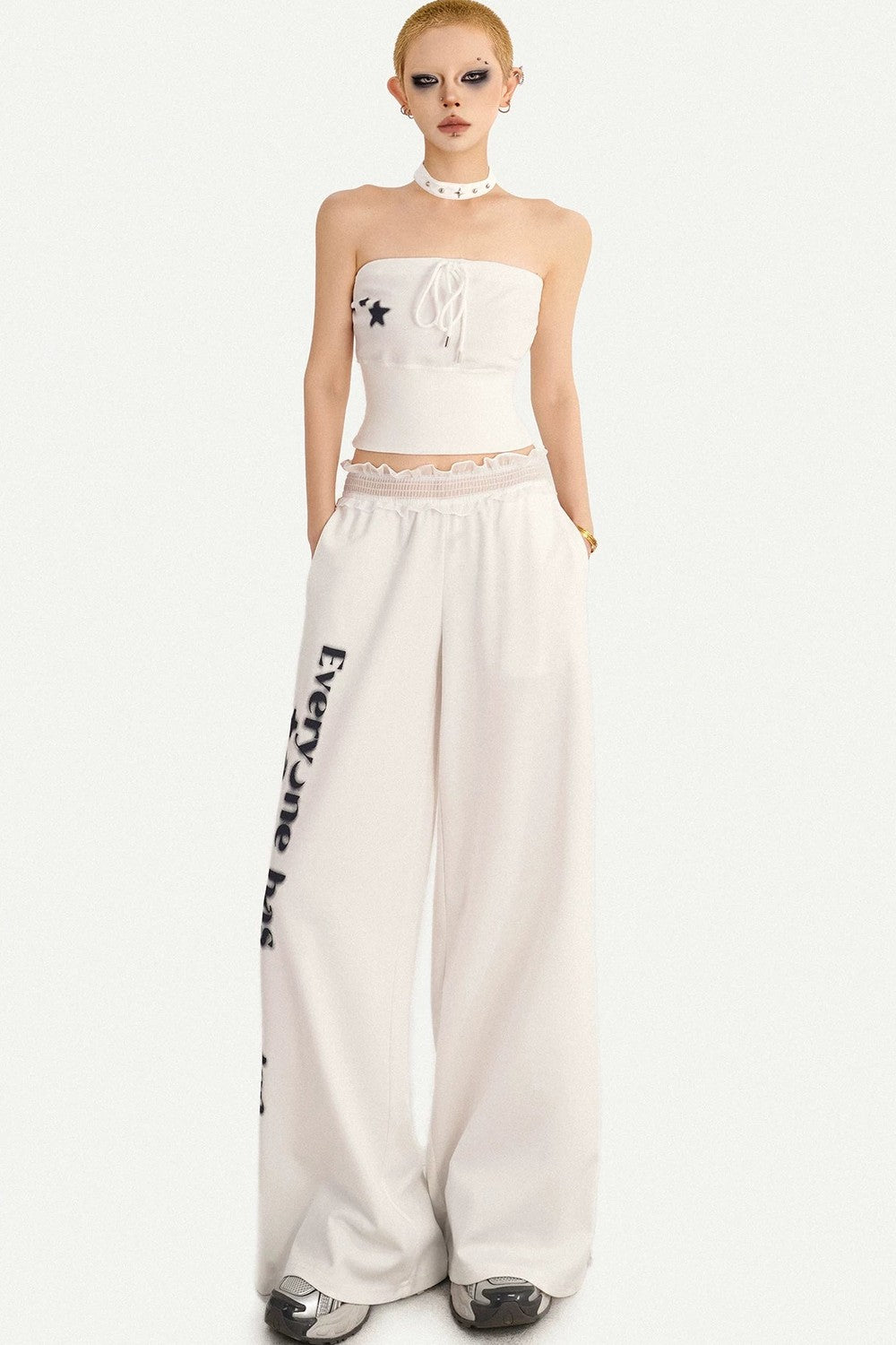 Letter Print Wide-Leg Pants