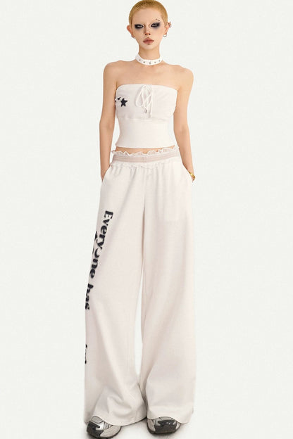 Letter Print Wide-Leg Pants