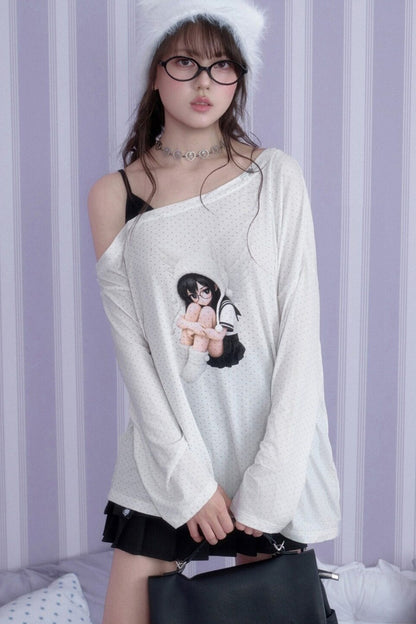 White Star Off-Shoulder Layered-Look T-shirt