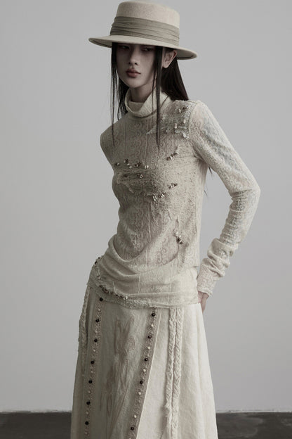 Irregular Lace Patchwork Long-Sleeve T-Shirt