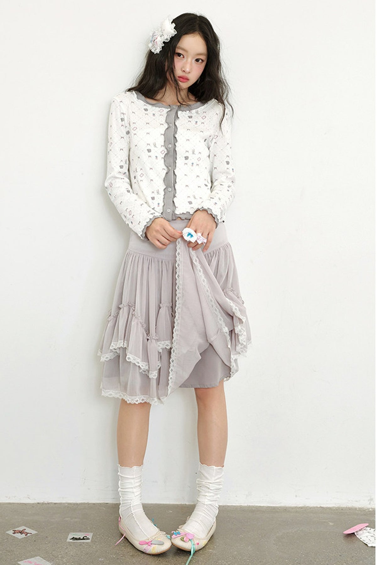 Cardigan in maglia a maniche lunghe con stampa bicolore