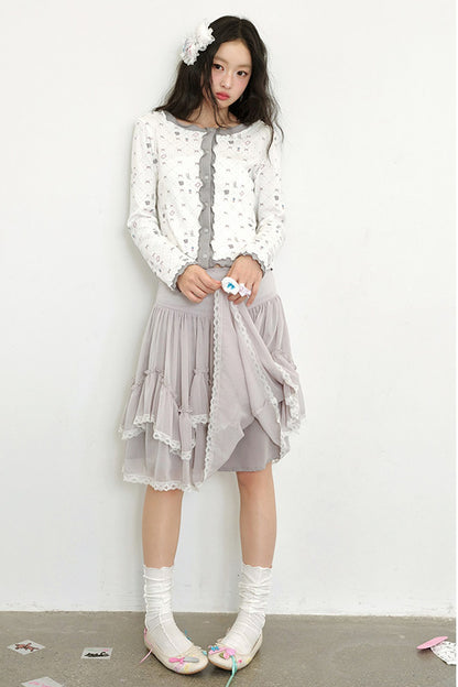 Cardigan in maglia a maniche lunghe con stampa bicolore