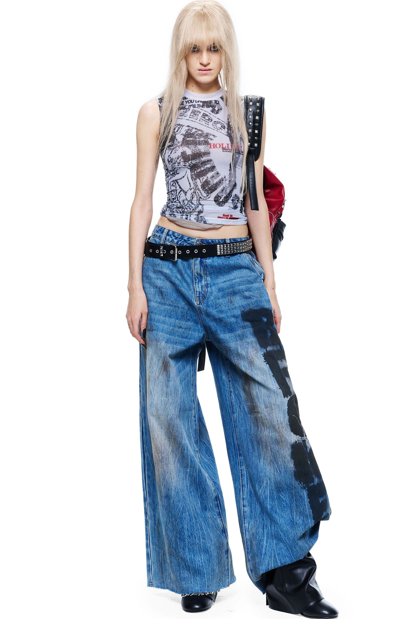 Distressed Cracked Print Patchwork Tank Top