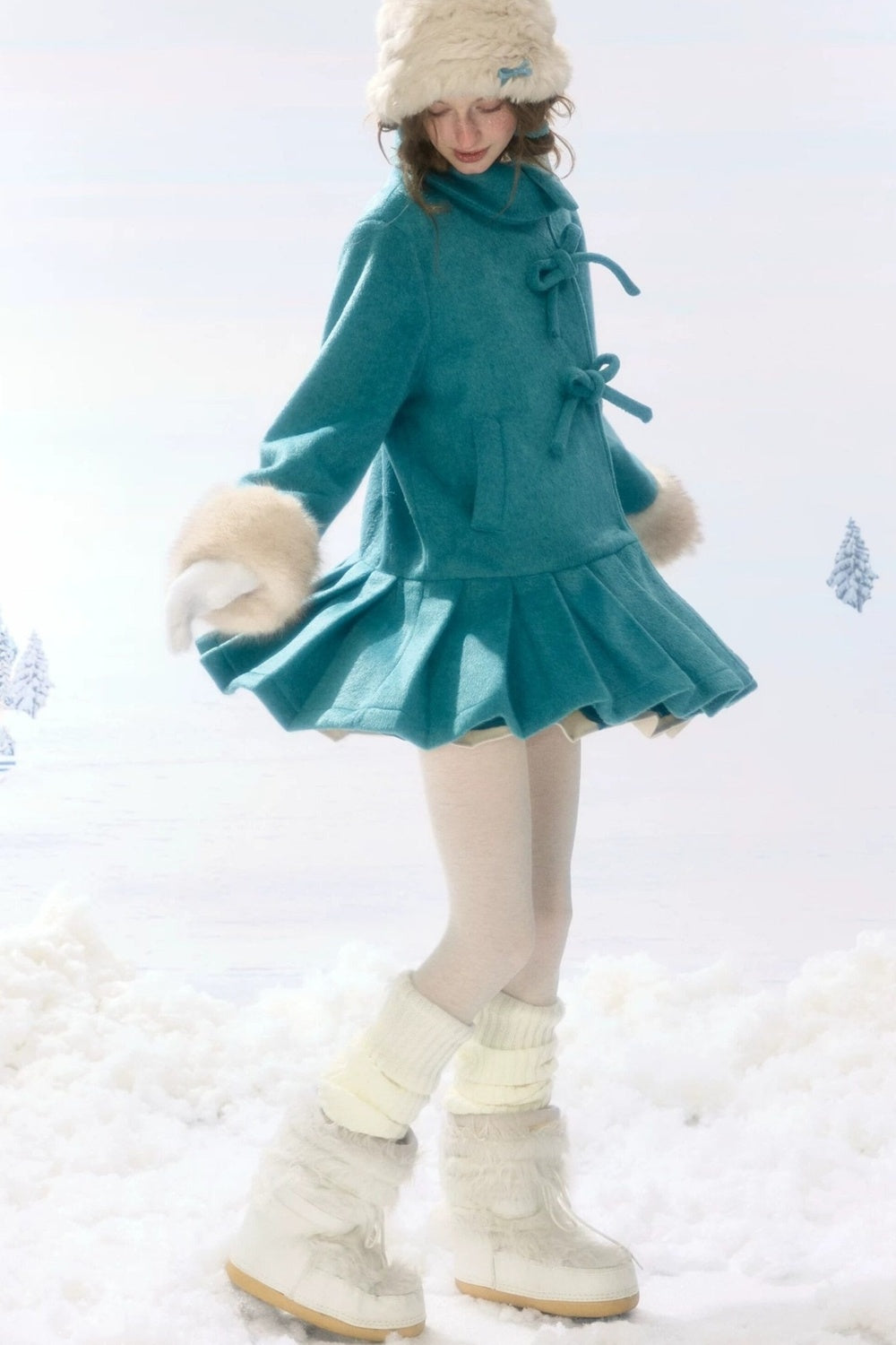 Peacock Green Lapel Pleated Woolen Jacket
