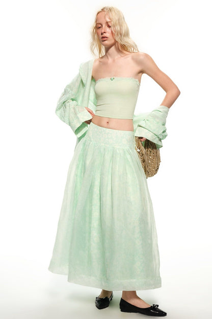 Mint Green Knitted Lace Tube Top, Pants and Skirt Set-Up
