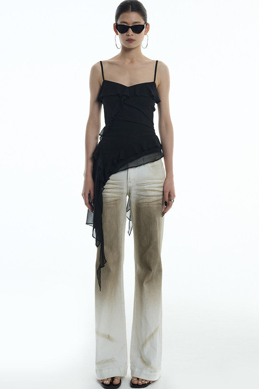 Distressed Gradient Low-Waist Jeans