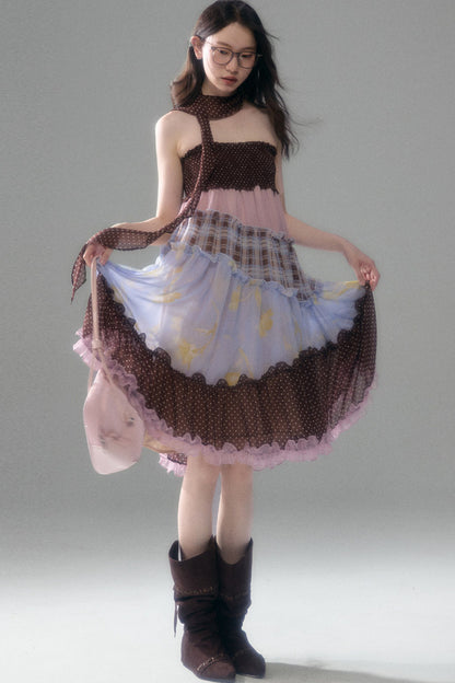 Brownie Tart Patchwork Tube Top Skirt