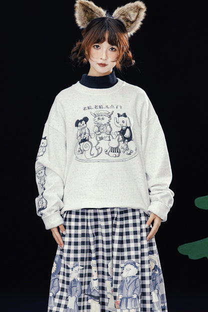 Old Wolf Asymmetrical Gray Speckled Sweatshirt