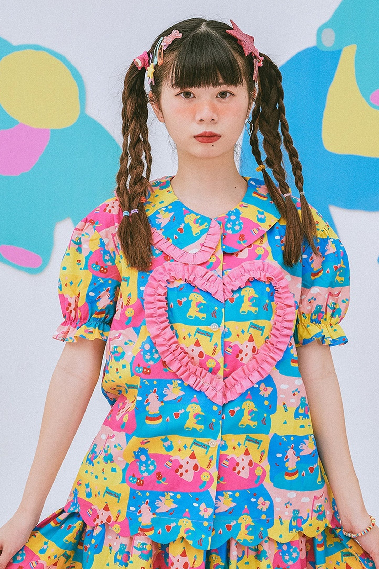 Kindergarten Paradise Print Puff Sleeve Shirt