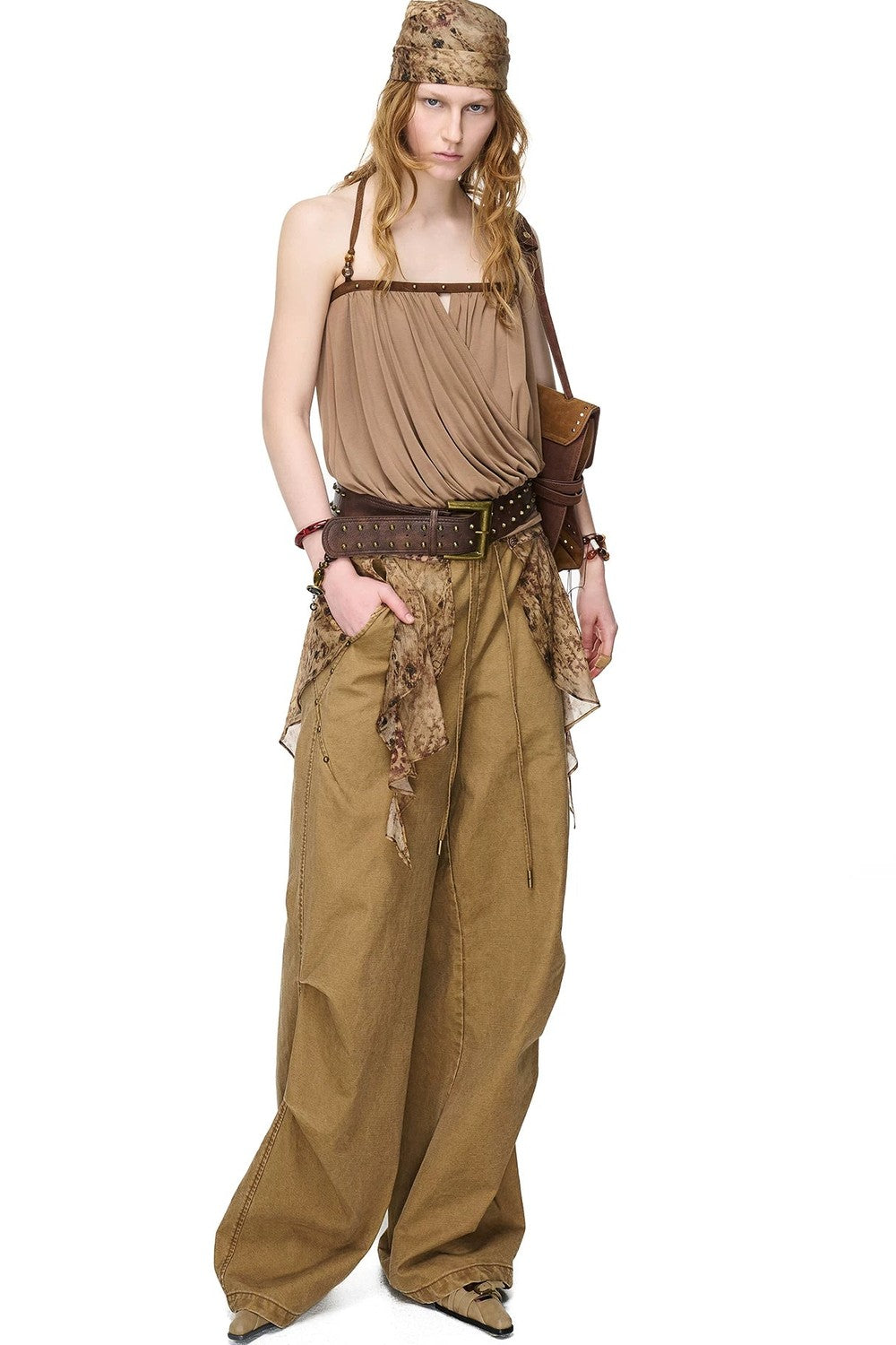 Pleated Beaded One-Shoulder Top