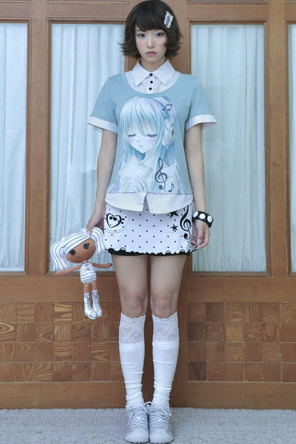 Y2K Polka Dot Fake Two-Piece Shirt