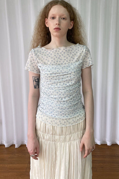 Light Blue Floral Mesh Top