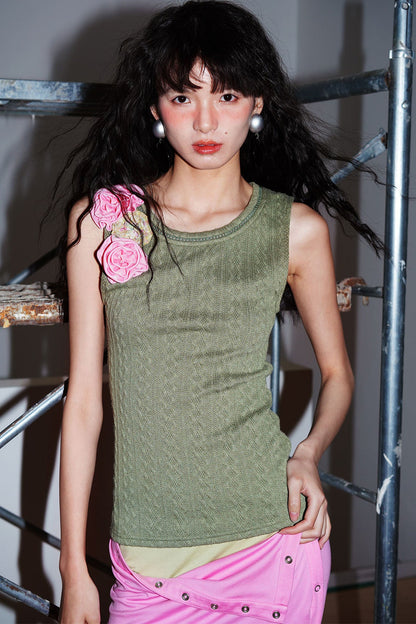 Floral Color-Block Knitted Camisole Top