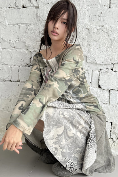 Wendbares Langarmhemd aus Camouflage-Jacquard