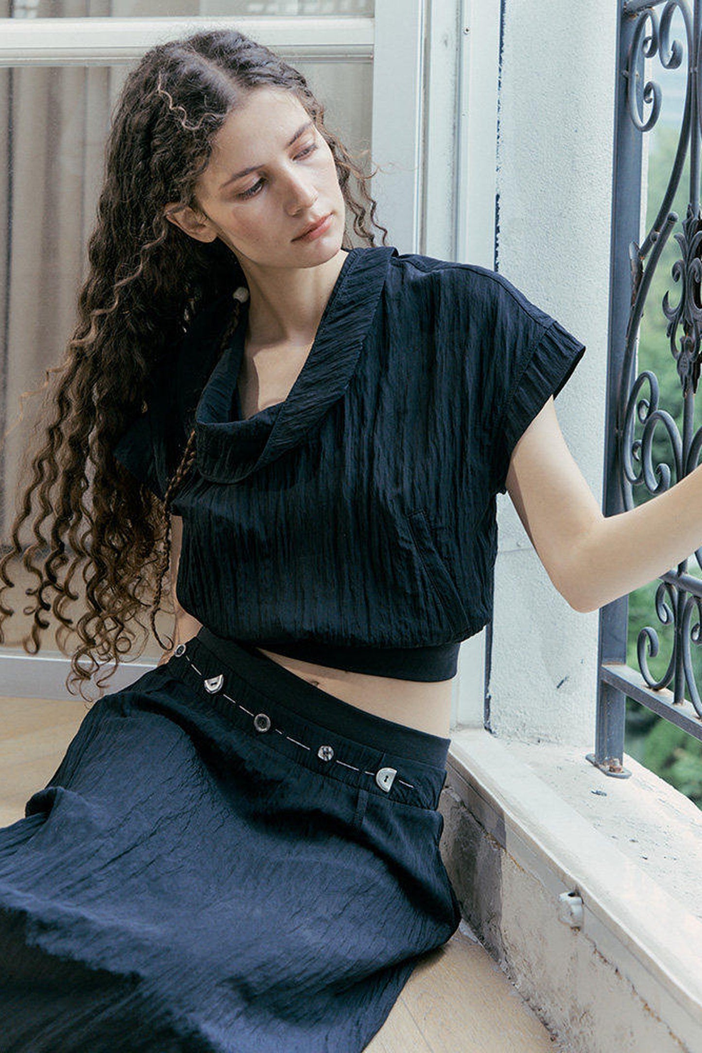 Drape Collar Short Sleeve Shirt