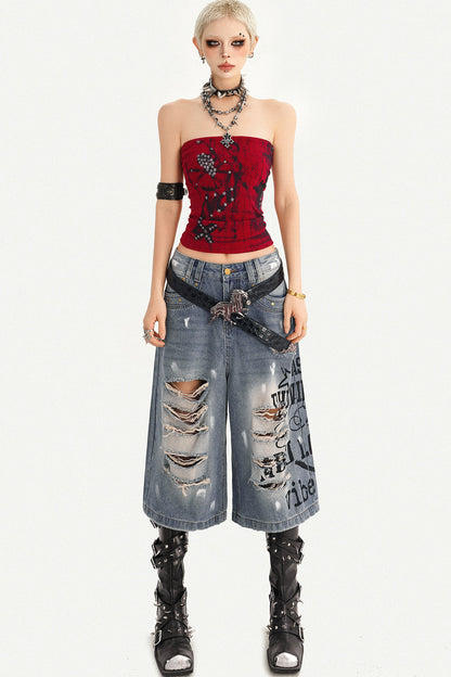 Red Gothic Studded Tube Top
