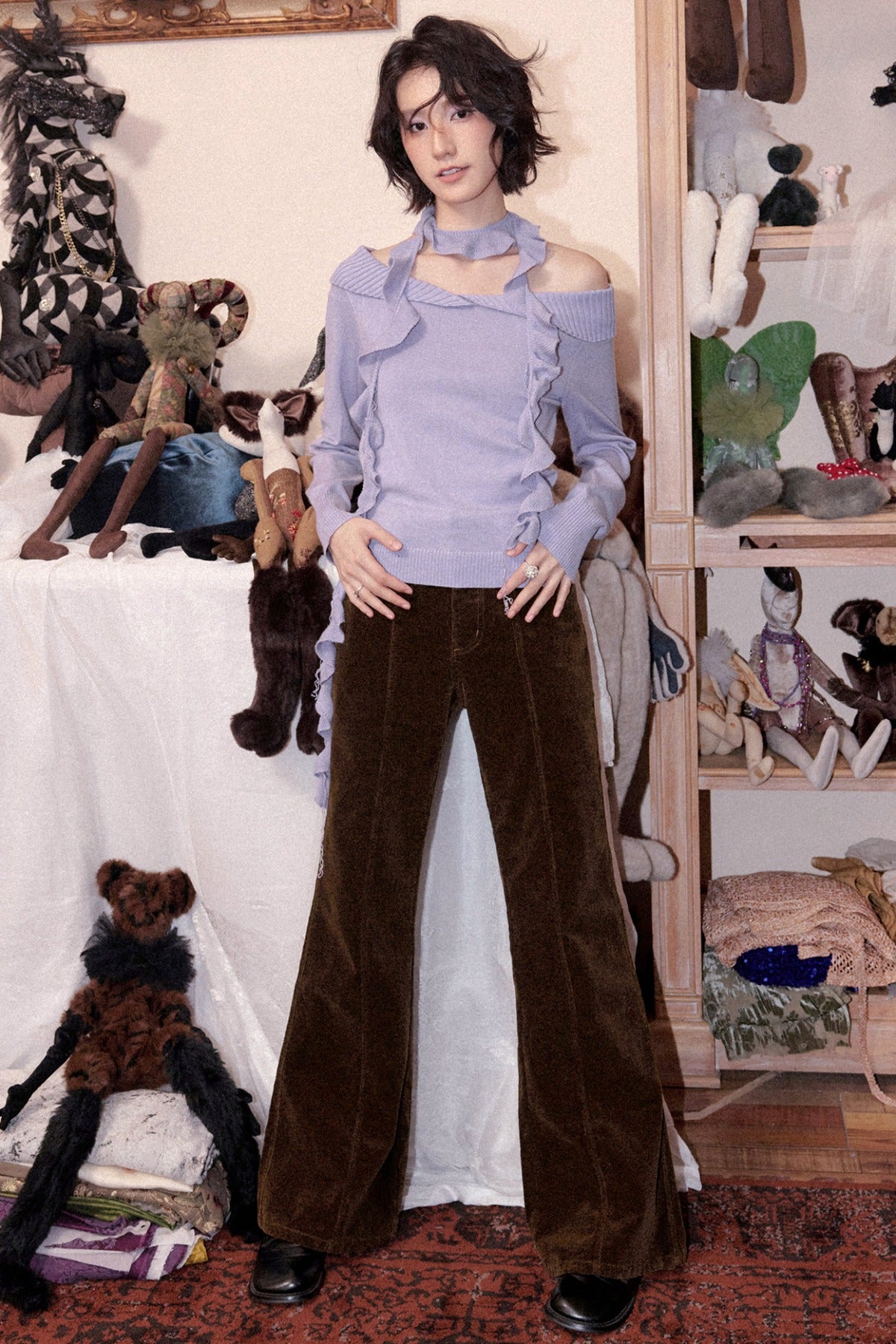 Brown Corduroy Micro-Flared Pants