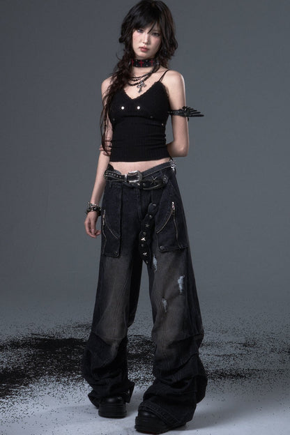 Wide Leg Washed Scimitar Jeans