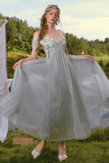 Pearl Shell Pleated Strap Dress