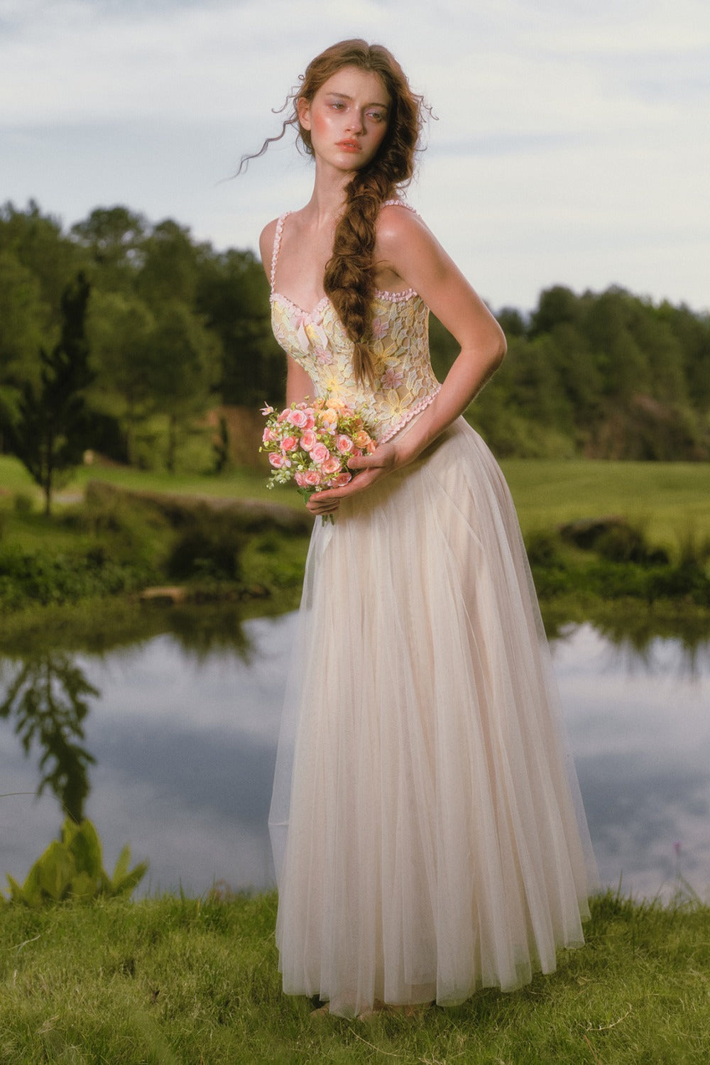 Rainbow Floral Corset Strap Long Dress Set-Up