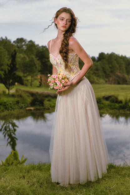 Rainbow Floral Corset Strap Long Dress Set-Up