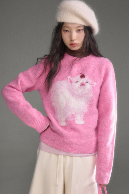 Cherry Lamb Jacquard Wool Blend Sweater