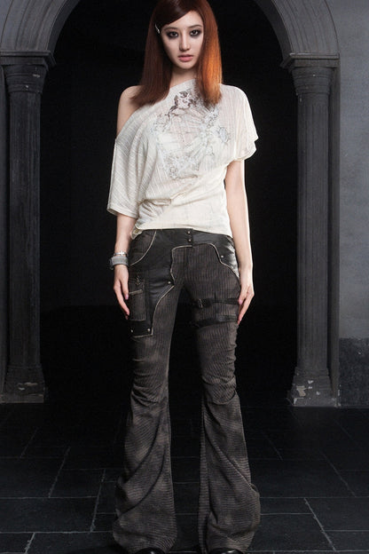 Printed Off-Shoulder Short-Sleeve T-Shirt