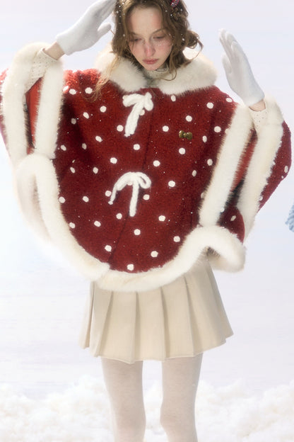 Red Polka Dot Plush Hooded Jacket