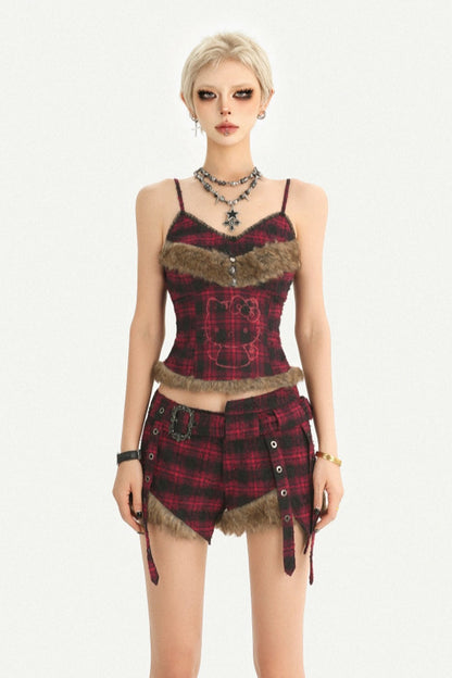 Red Black Plaid Low-Waist Shorts