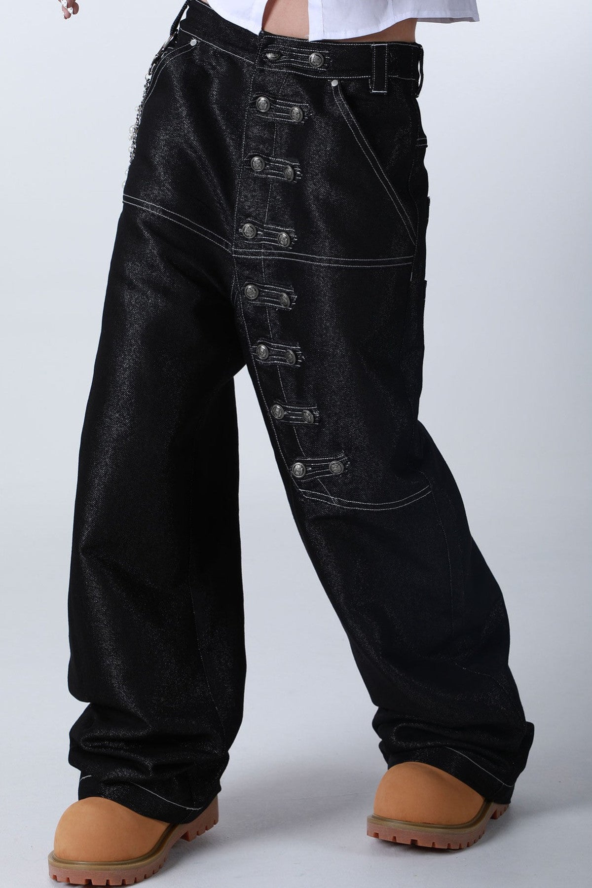 Tailored Buttoned Contrast Stitch Jeans
