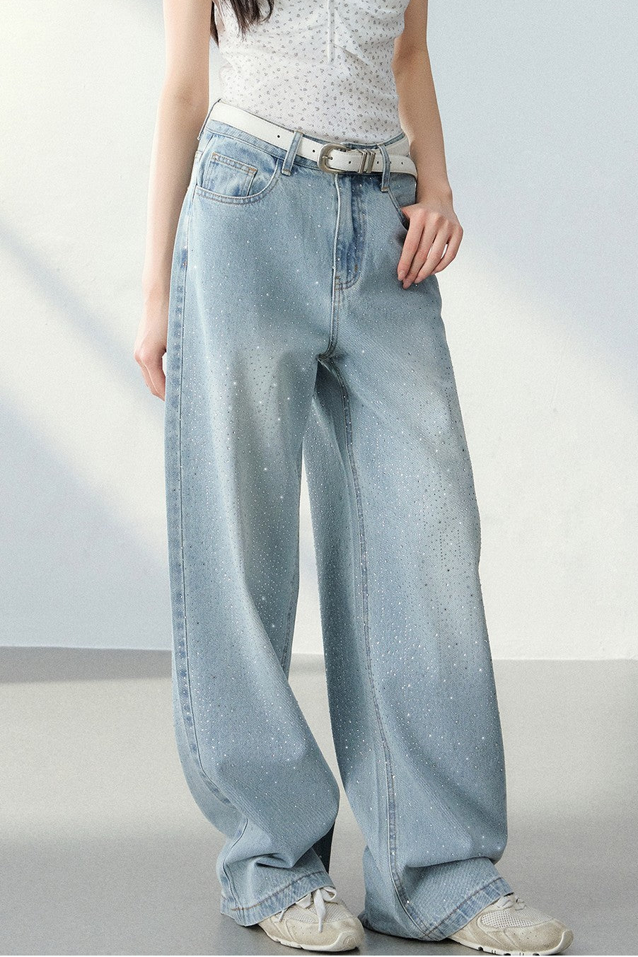 Starry Sky Rhinestone Denim Pants