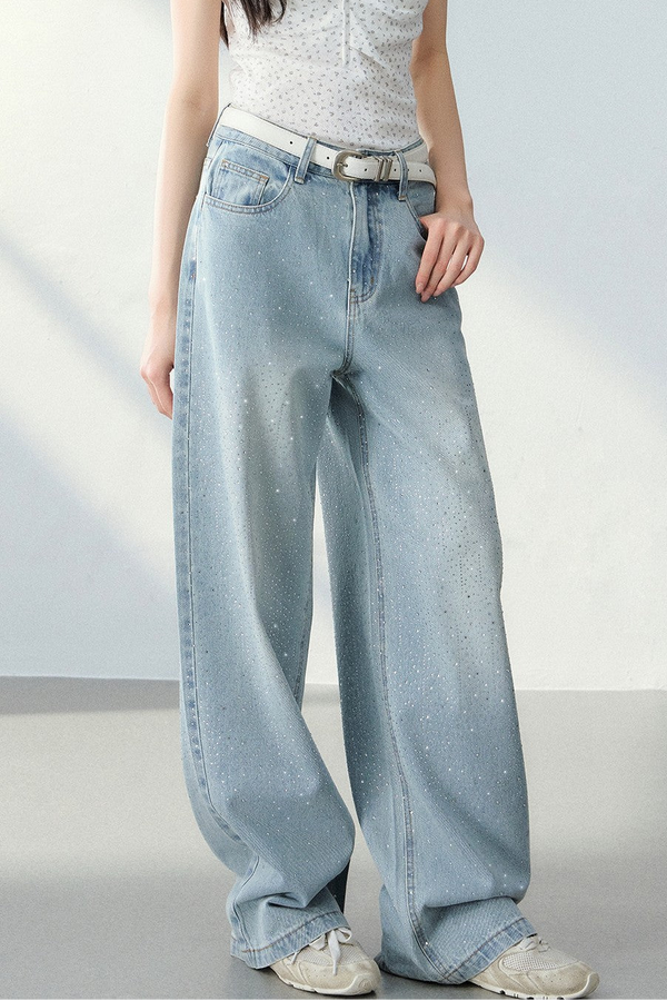 Starry Sky Rhinestone Denim Pants