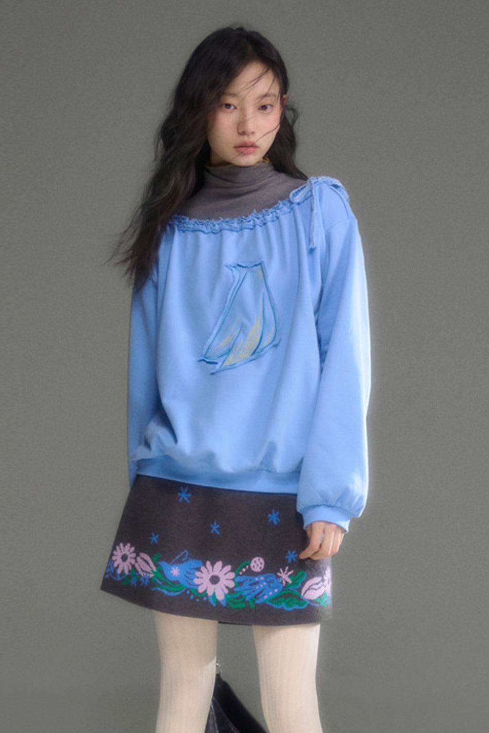 Nightingale Rose Bird Jacquard Knit Cardigan Vest and Skirt Set-Up