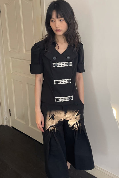 Trench Style Double-Breasted Lace Shirt